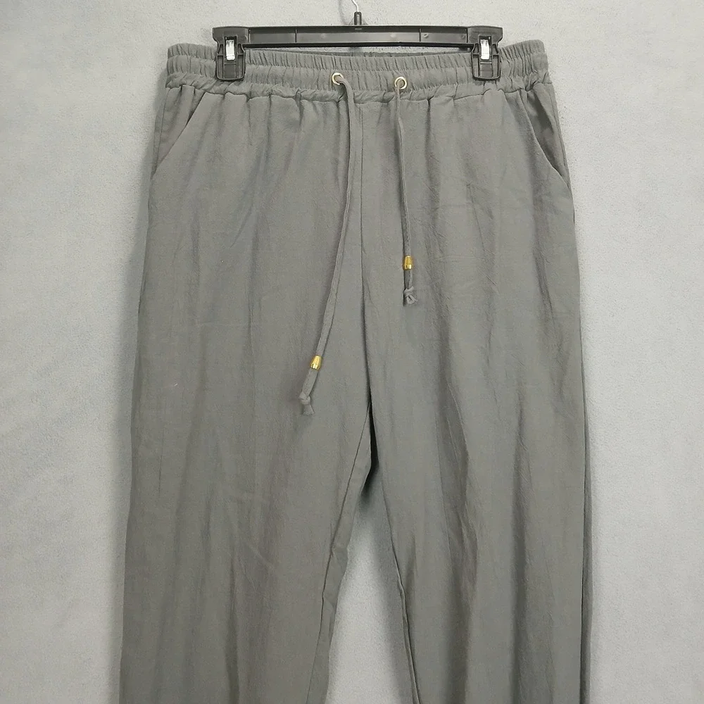 Cellabie Lounge Pants Womens M Gray Cotton Straight Leg‎ High Waist Drawstring
